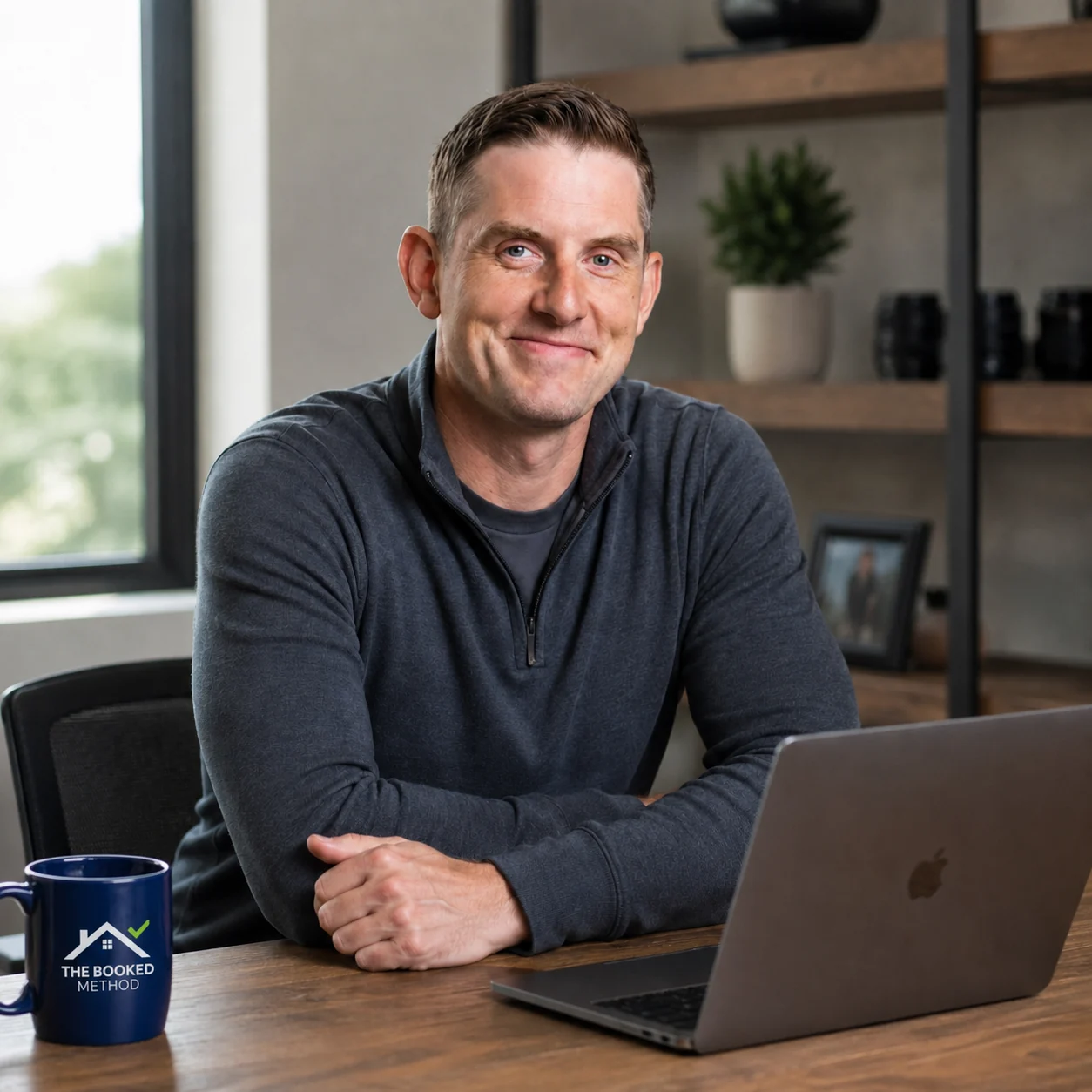 Ryan White, founder of The Booked Method, at his desk in the Element 7 studio